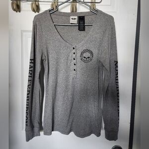 Harley-Davidson Gray Henley with Skull Logo